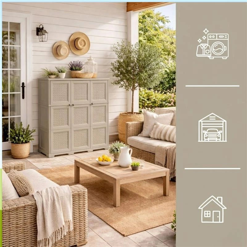 ARMADIO 3 ANTE TRAFIATO TAUPE 118X43X125 CM CON PUNTALI – MOBILE CONTENITORE ALTO SALVASPAZIO PER ZONA GIORNO E VERANDA
