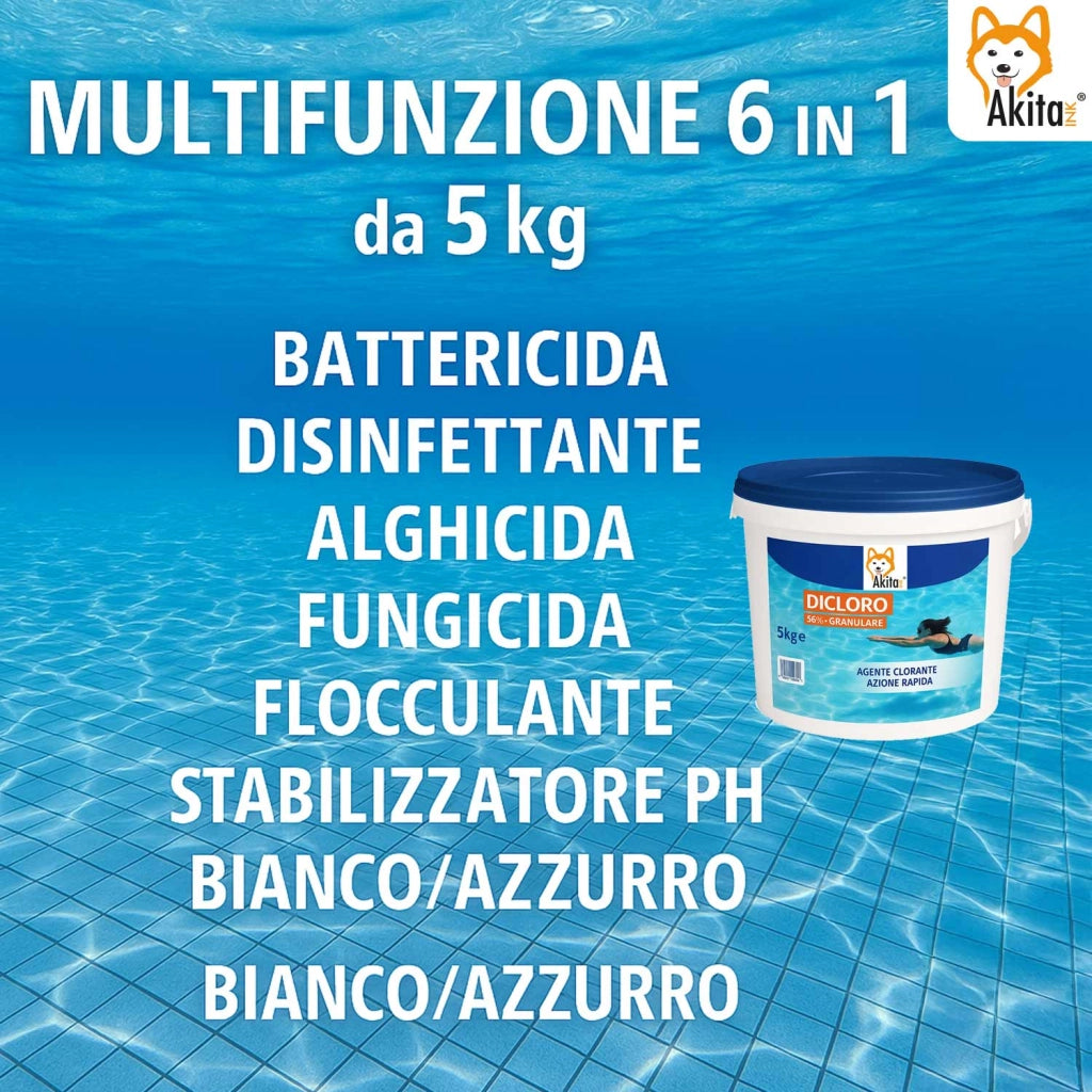 Akitaink Tricloro 90% 5 kg Pastiglie Cloro Lento da 200gr
