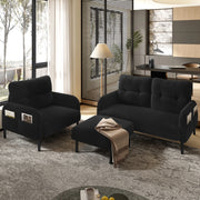 Set divano 3 pezzi con tasca laterale in corduroy nero