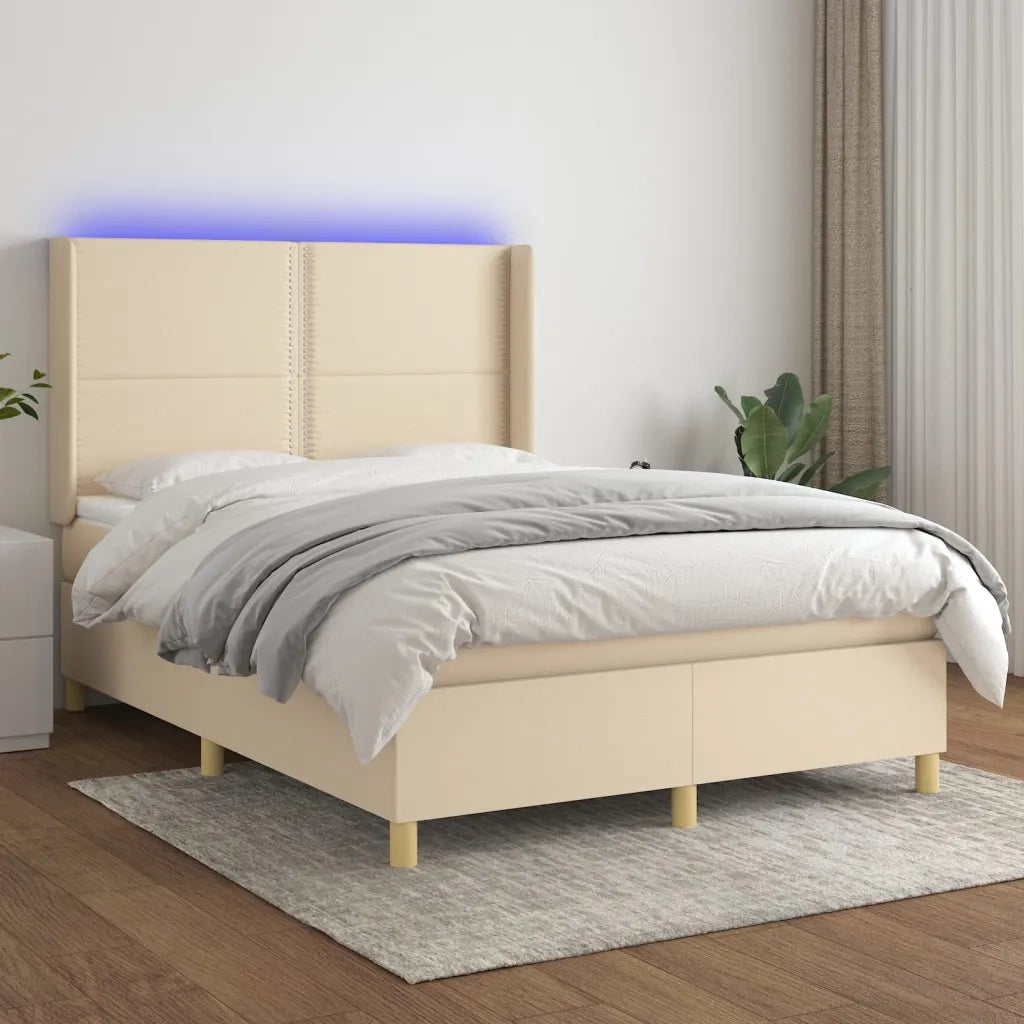 Letto a Molle con Materasso e LED Crema 140x190 cm in Tessuto 3138794
