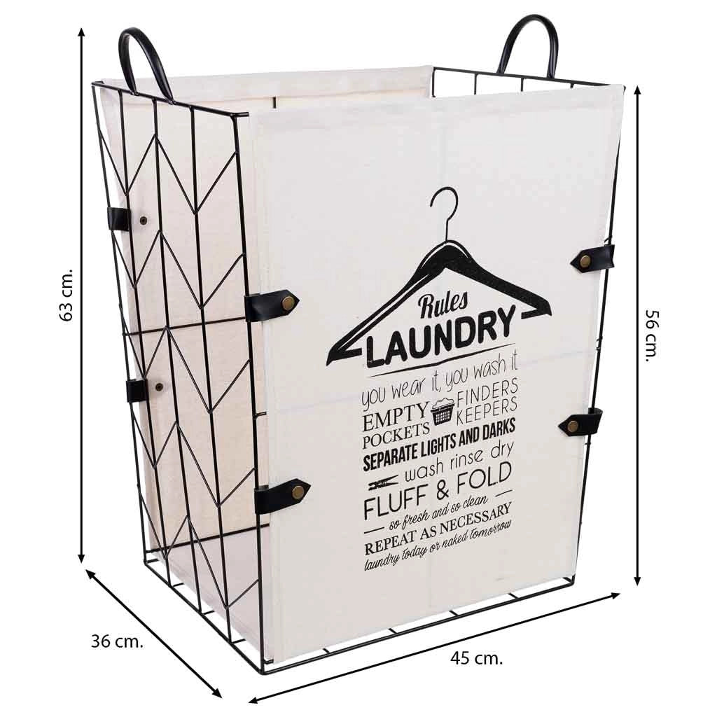 Cesto per la biancheria in metallo e tessuto 45x36x56/63