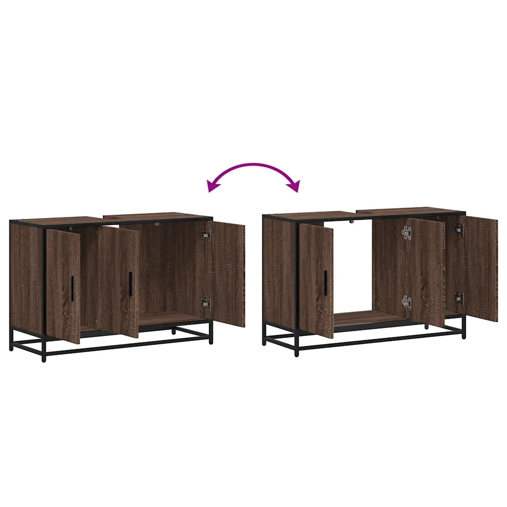 Mobile Lavabo | Armadio Lavabo Bagno Rovere Marrone 90x33x60cm Legno Multistrato