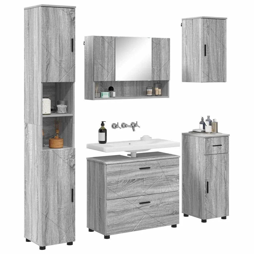 Set di mobili per il bagno con cassetto 5 pcs Grigio Sonoma 3393079
