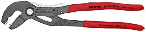 KNIPEX 85 51 250 AF Pinza per Fascette Elastiche con Fermo di Blocco Inserti Girevoli a 360° Microregolazione 19 Posizioni Testa Affusolata colore Grigio