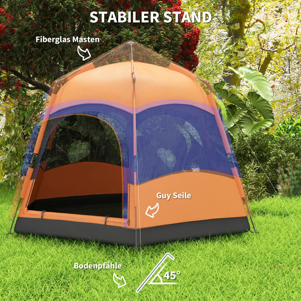 Tenda da Campeggio Pop-Up Istantanea ¨C Xylo ¨C 4 Persone Impermeabile Esagonale Arancione