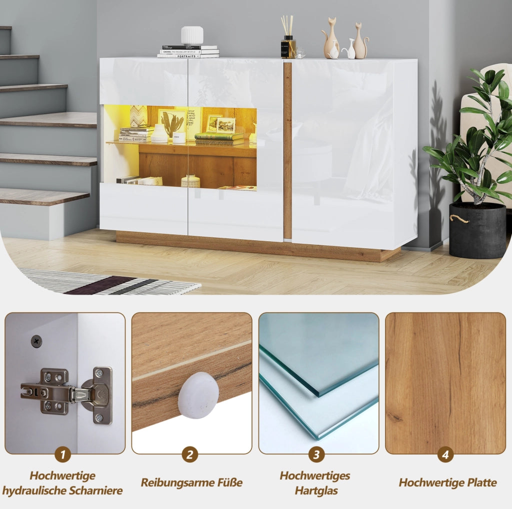 Credenza moderna lucida con LED RGB e ante in vetro