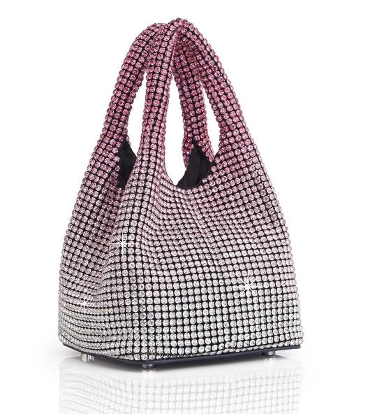 Borse da sera per donne - borse da sera scintillanti con glitter e pailletti, borse da sera trasportabili per festa, gala, matrimonio, gradiante rosa intenso
