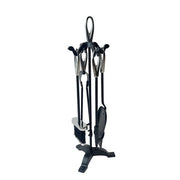 C SET ATTREZZI CAMINO C/STAND 5 PZ ARGENTO