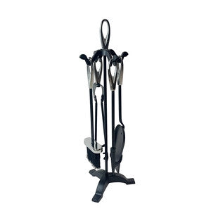 C SET ATTREZZI CAMINO C/STAND 5 PZ ARGENTO