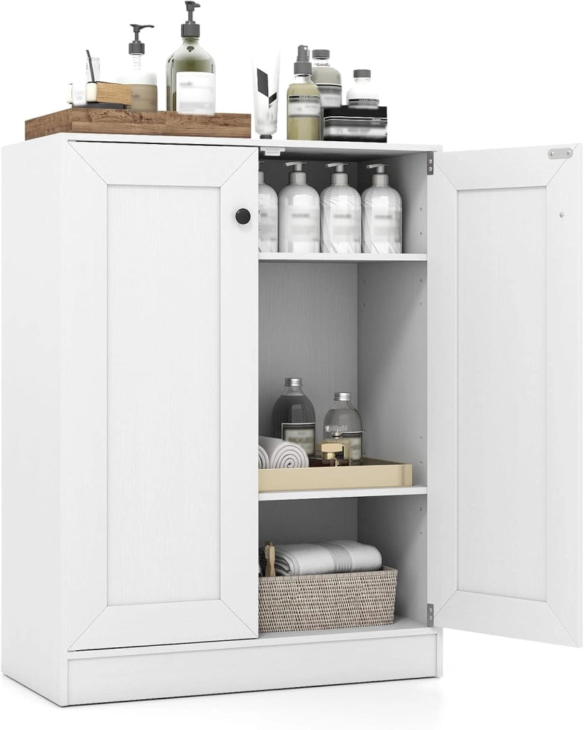 Mobile Bagno da Terra, Armadietto da Bagno in Legno con con 2 Ante e 3 Ripiani Regolabili, Credenza Indipendente per Soggiorno, Sala da Pranzo e Cucina, 60 x 30 x 80 cm