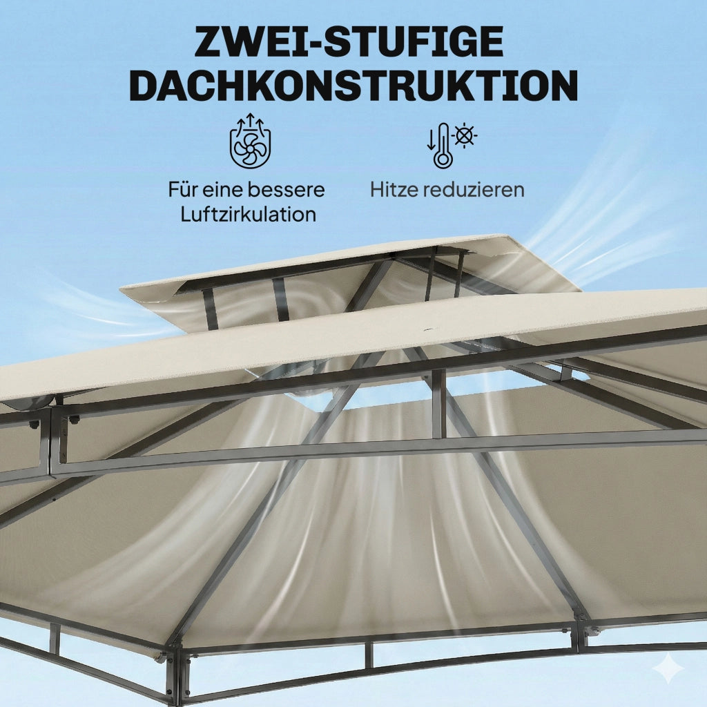 Gazebo da Giardino 3x3m ¨C zephmum ¨C Doppio Tetto Cremewei? Impermeabile