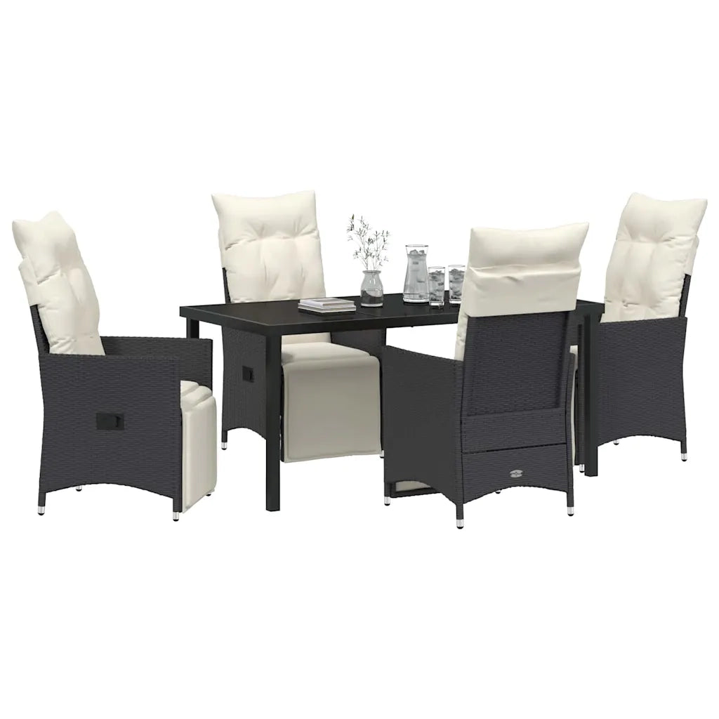 Set da Pranzo per Giardino con cuscino 5 pcs Nero polyrattan 3379565