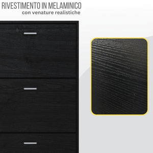 Scarpiera Salvaspazio 3 Ante a Ribalta 63x24x115 cm in Melaminico Venato a Rilievo Nero
