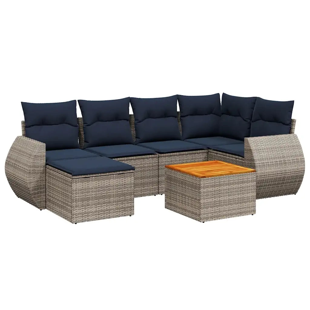 Set Divani da Giardino 7 pz con Cuscini Grigio in Polyrattan 3225109