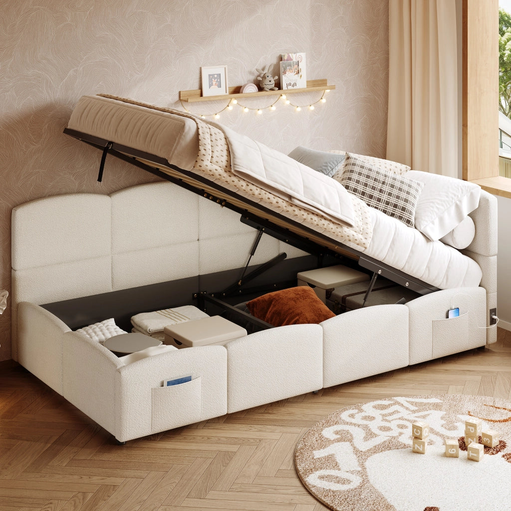 Letto con stoccaggio idraulico Bouclé 90x200 cm