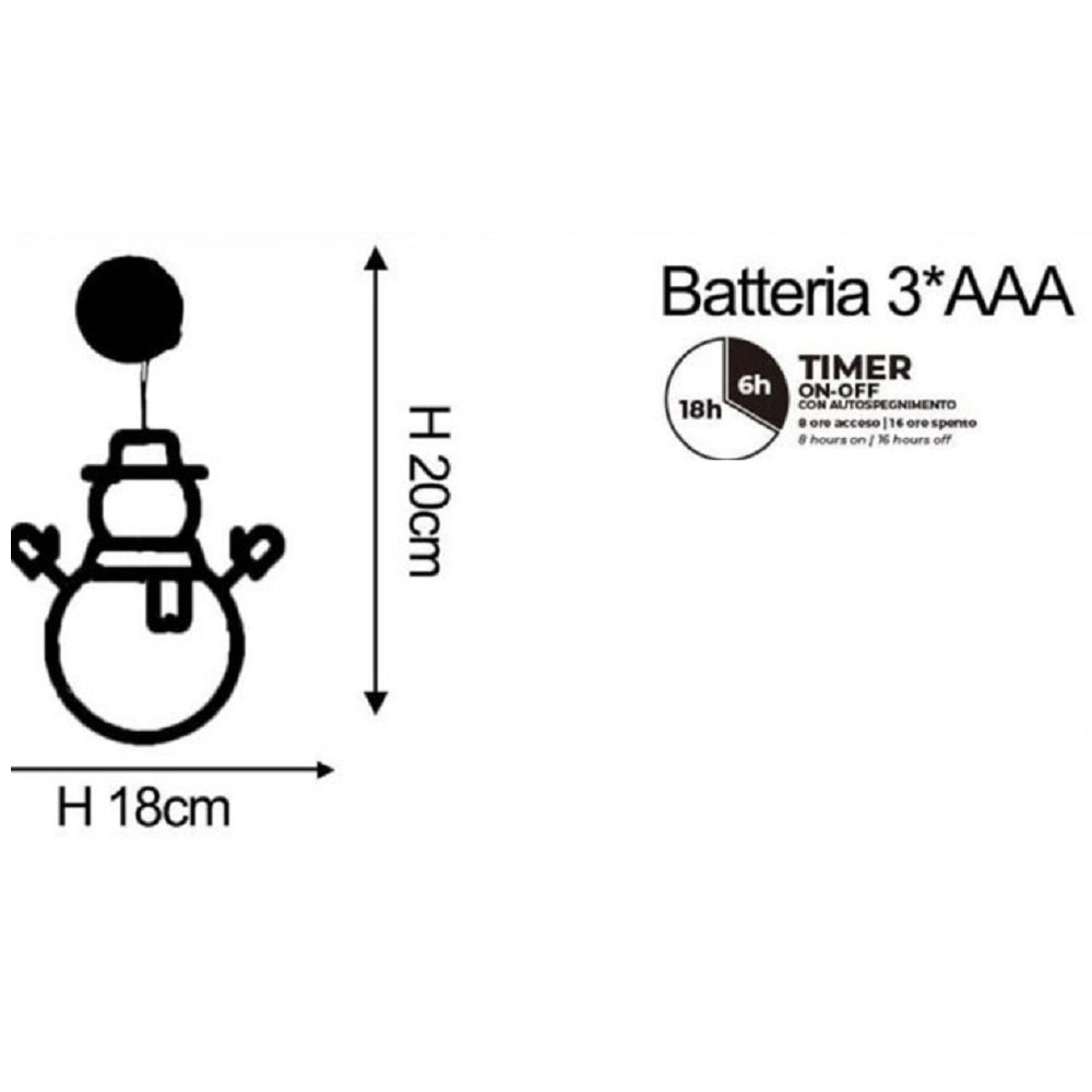 Luci natalizie figura luminosa Pupazzo di Neve ornamento Decorazione LED a Batteria per finestra vetrine con ventosa