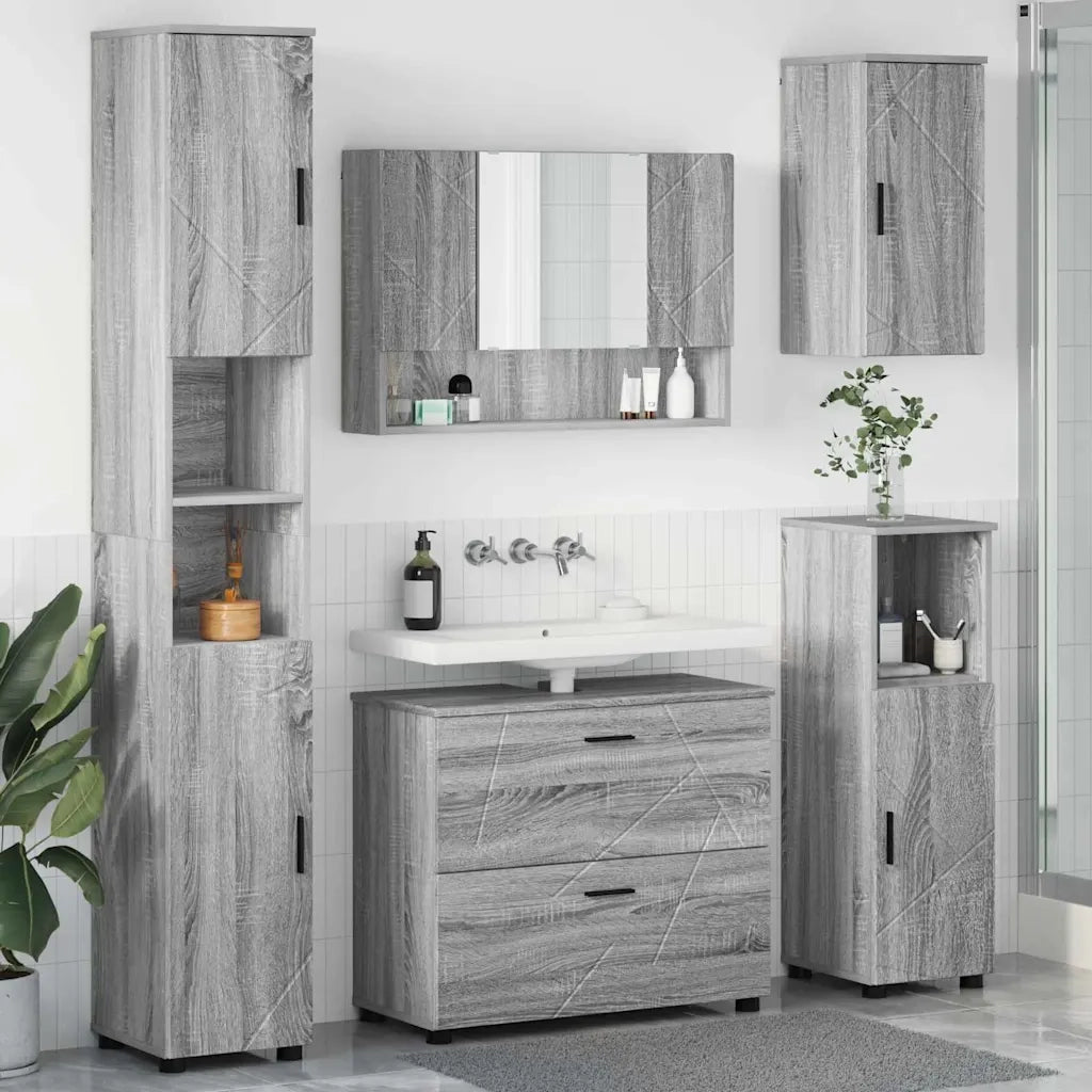 vidaXL Set di mobili per il bagno 5 pcs Grigio sonoma 30 x 35 x 192 cm