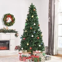 Albero di Natale 210cm Artificiale Pieghevole con Base Rimovibile, 1064 Rami, in PVC e Acciaio, Verde
