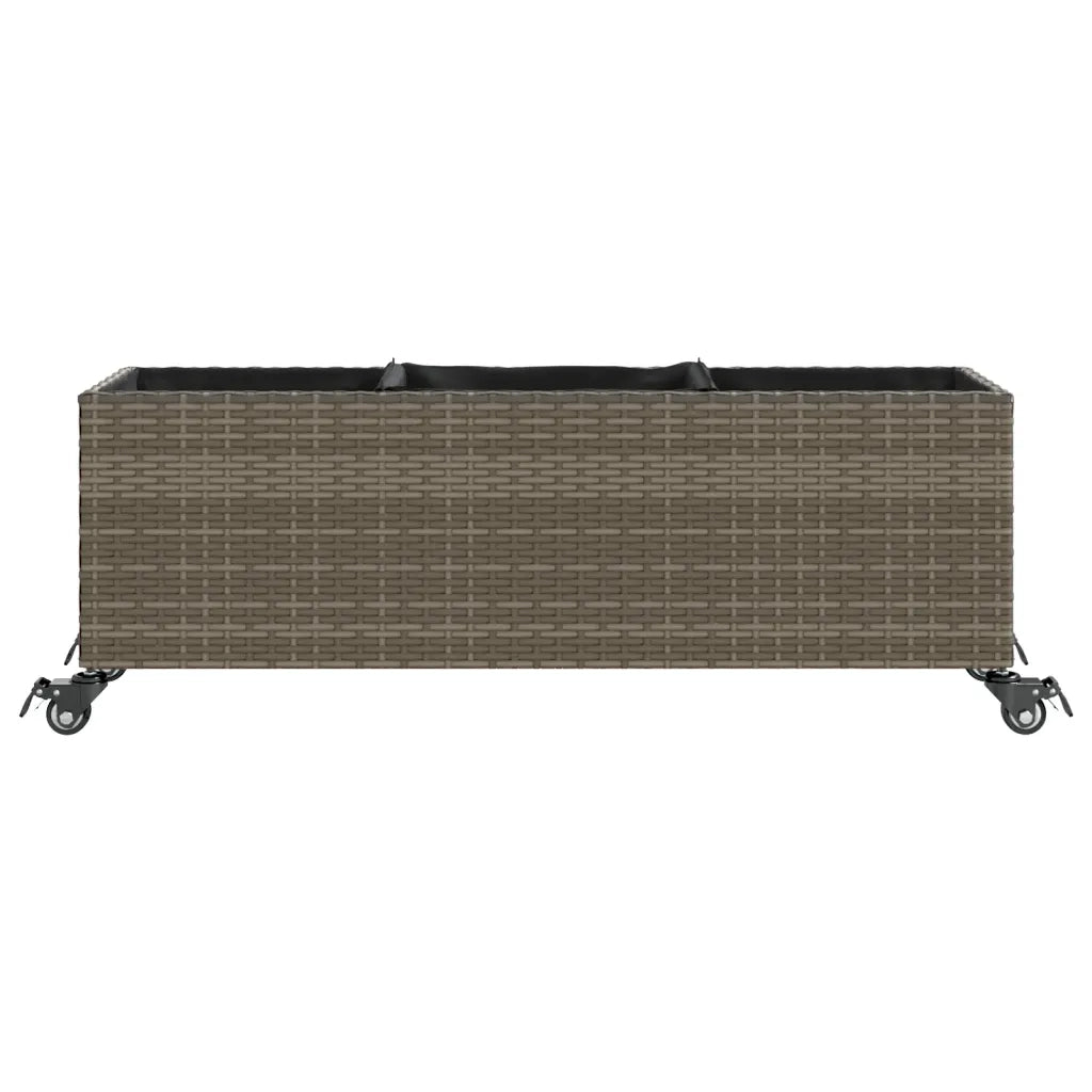 vidaXL Fioriera con Ruote e 3 Vasi Grigia 107x32x38 cm in Polyrattan