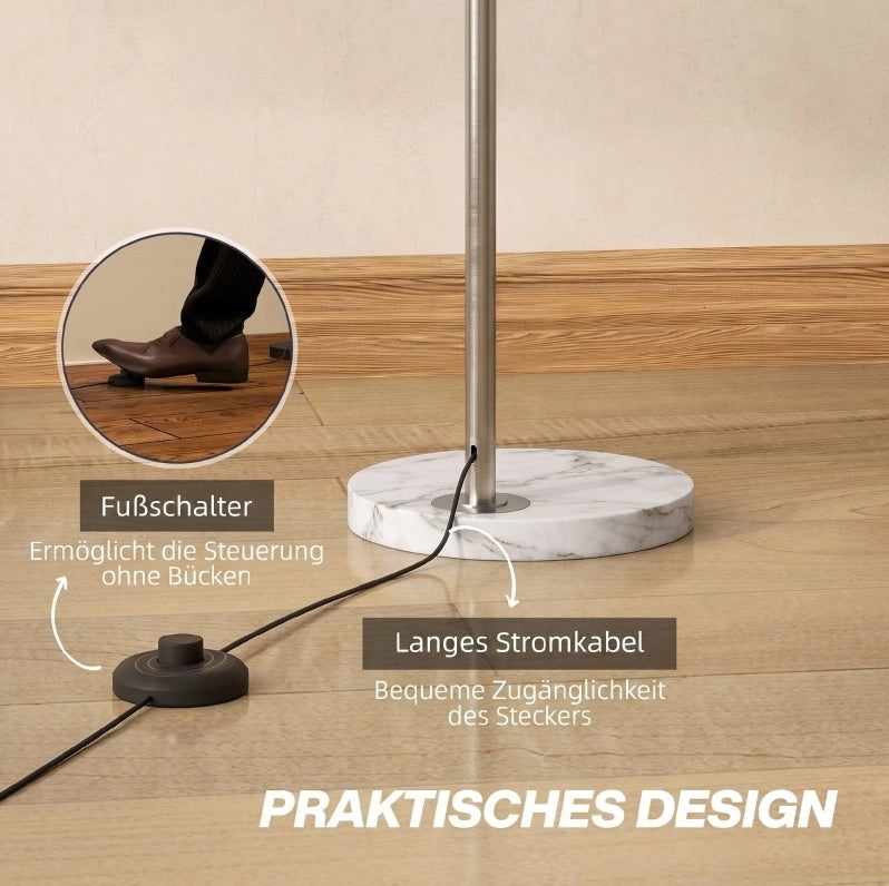 Lampada da terra ad arco 167 cm con base in marmo e paralume argento