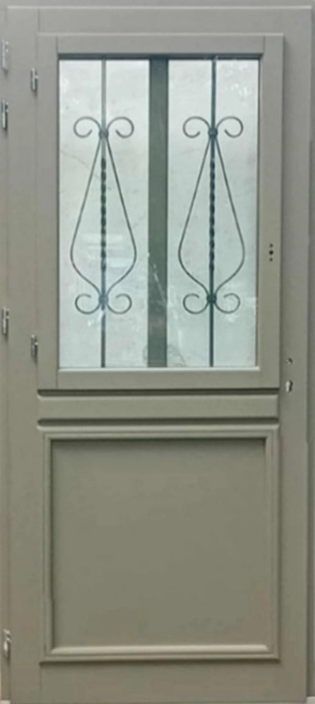 Porta d'ingresso in legno vitreo, Baptiste Vert Ral 7002, H,215xl,90 p, destra Cota Tabella senza maniglia