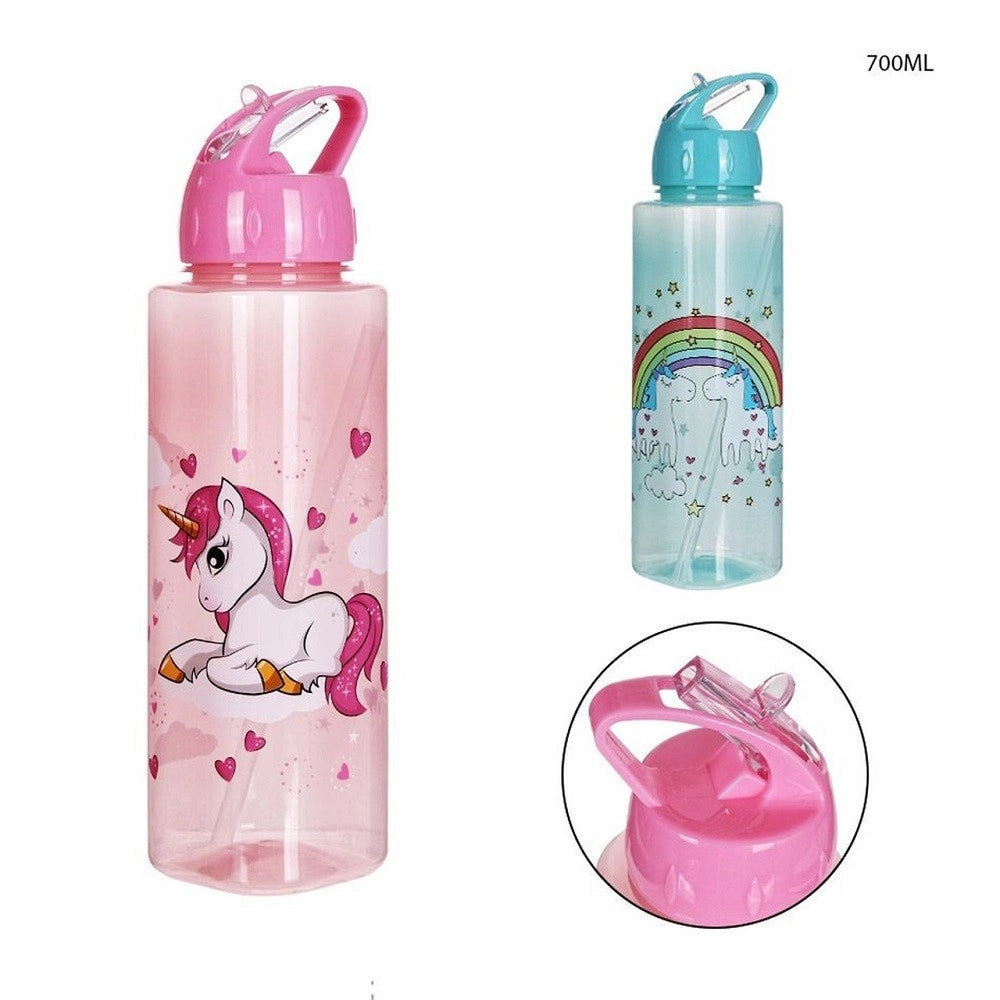 Trade Shop - Borraccia In Plastica Capacita' 750 Ml Design Unicorno 7x25cm 2 Modelli 0214164 -