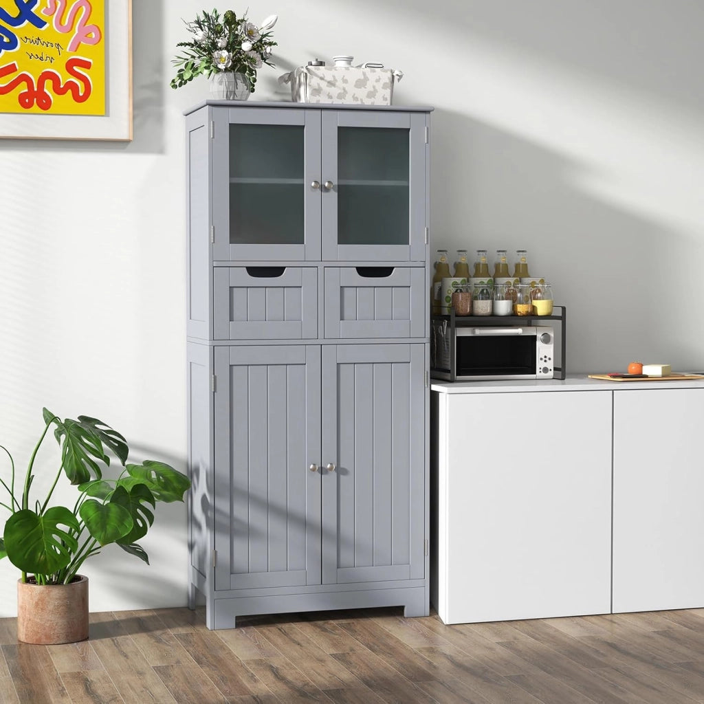 Mobile Bagno con 4 Ante + 2 Cassetti, Armadietto Multifunzione Salvaspazio 60x30x128cm, Design Modulare per Casa, Toilette e Cucina, 2 Colori Scelta & Facile Pulizia