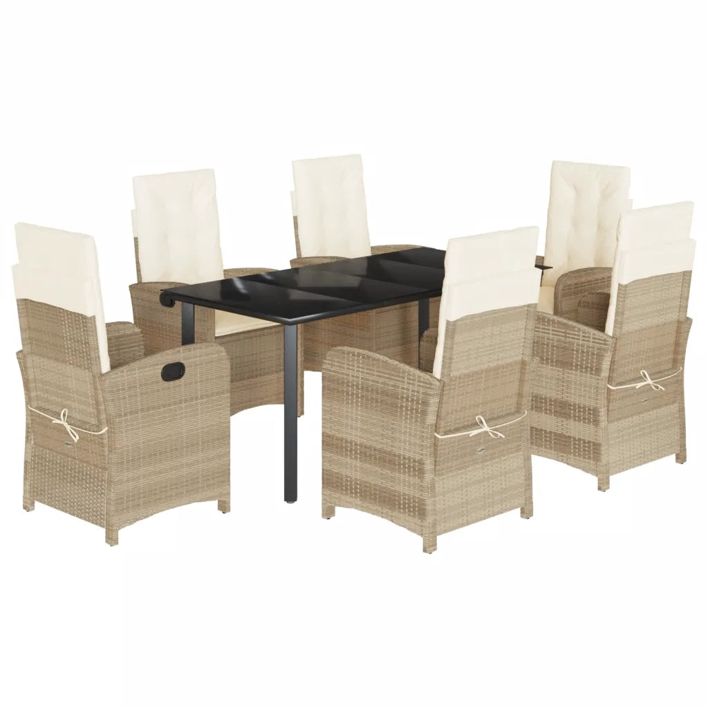 Set da Pranzo da Giardino 7 pz con Cuscini Beige in Polyrattan