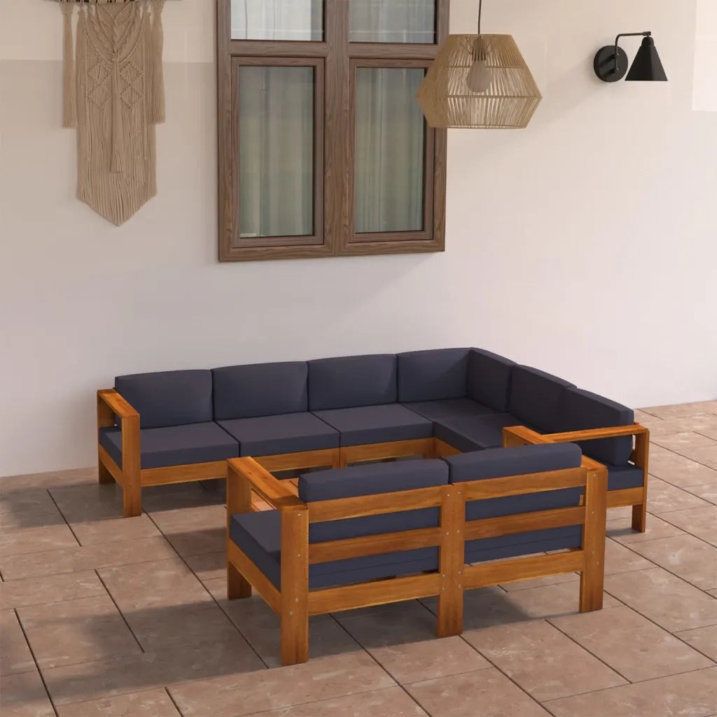 Set Divani Giardino 8 Posti Cuscini Grigi Scuro Massello Acacia 3057958
