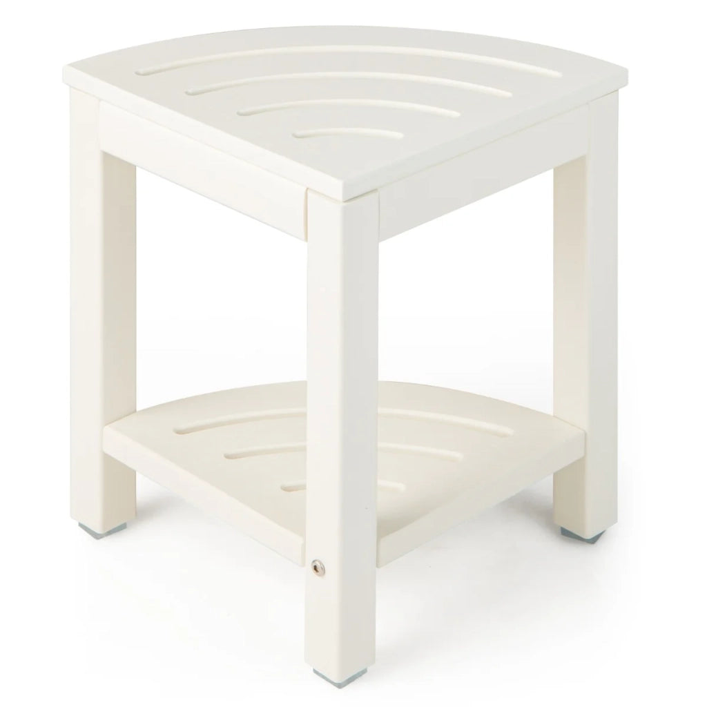 Sgabello angolare per bagno 32,5 x 32,5 x 43,5 cm con ripiano portaoggetti design moderno HDPE bianco 20_0014184