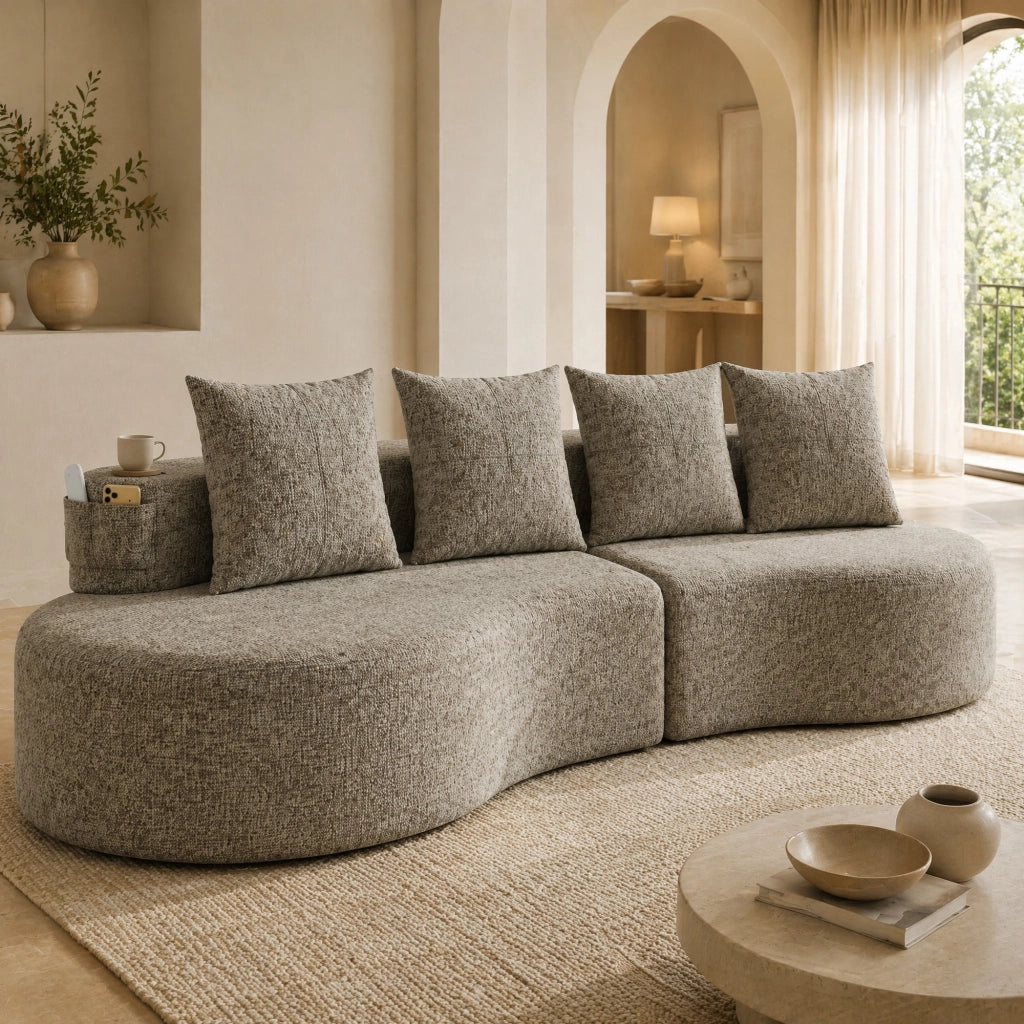 DIVANO in lino 240x109x60 cm khaki con 4 cuscini