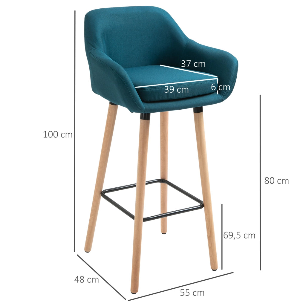 Sgabelli da Bar Design Scandinavo con Braccioli e Poggiapiedi ¨C zephmum ¨C Legno Massello, Blu, 2 Pezzi