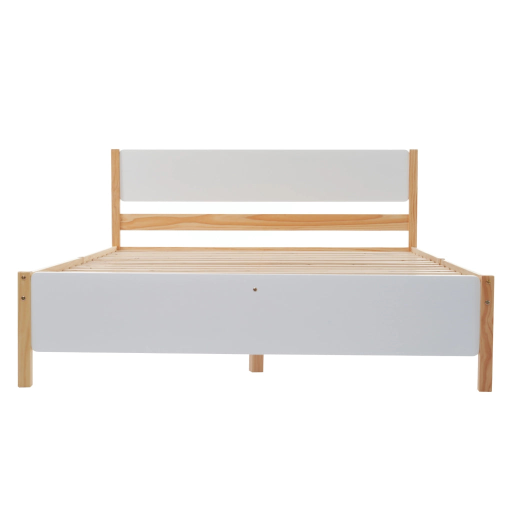 OKWISH Letto 140×200 cm, Letto Matrimoniale con 15 Doghe e Piedi Centrali, senza Materasso, in Legno Massello e MDF, Bianco