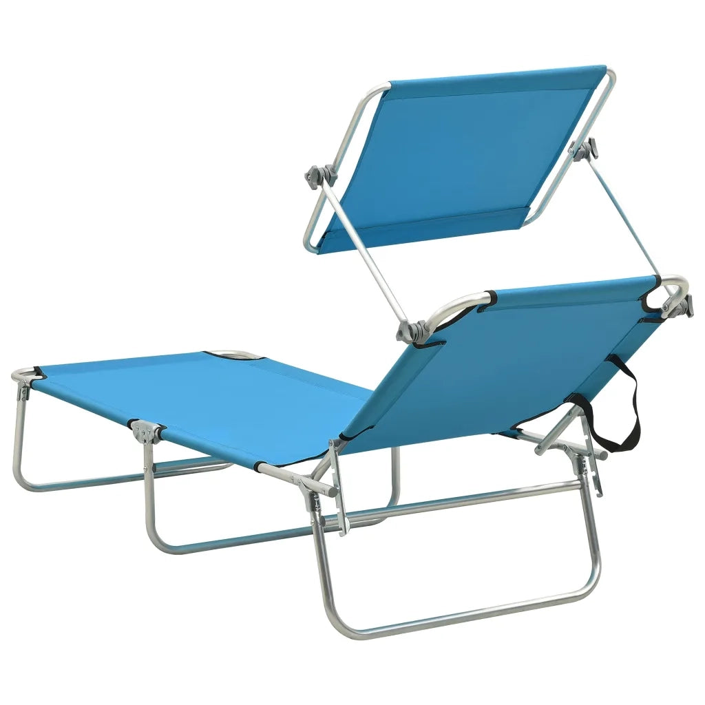 Lettino Prendisole Pieghevole con Baldacchino Blu in Alluminio 310362