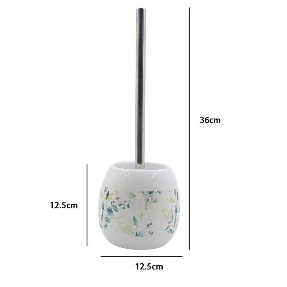 Trade Shop - Porta Scopino Bianco Decorato Fiori Foglie Portascopino Accessori Bagno 87052 -