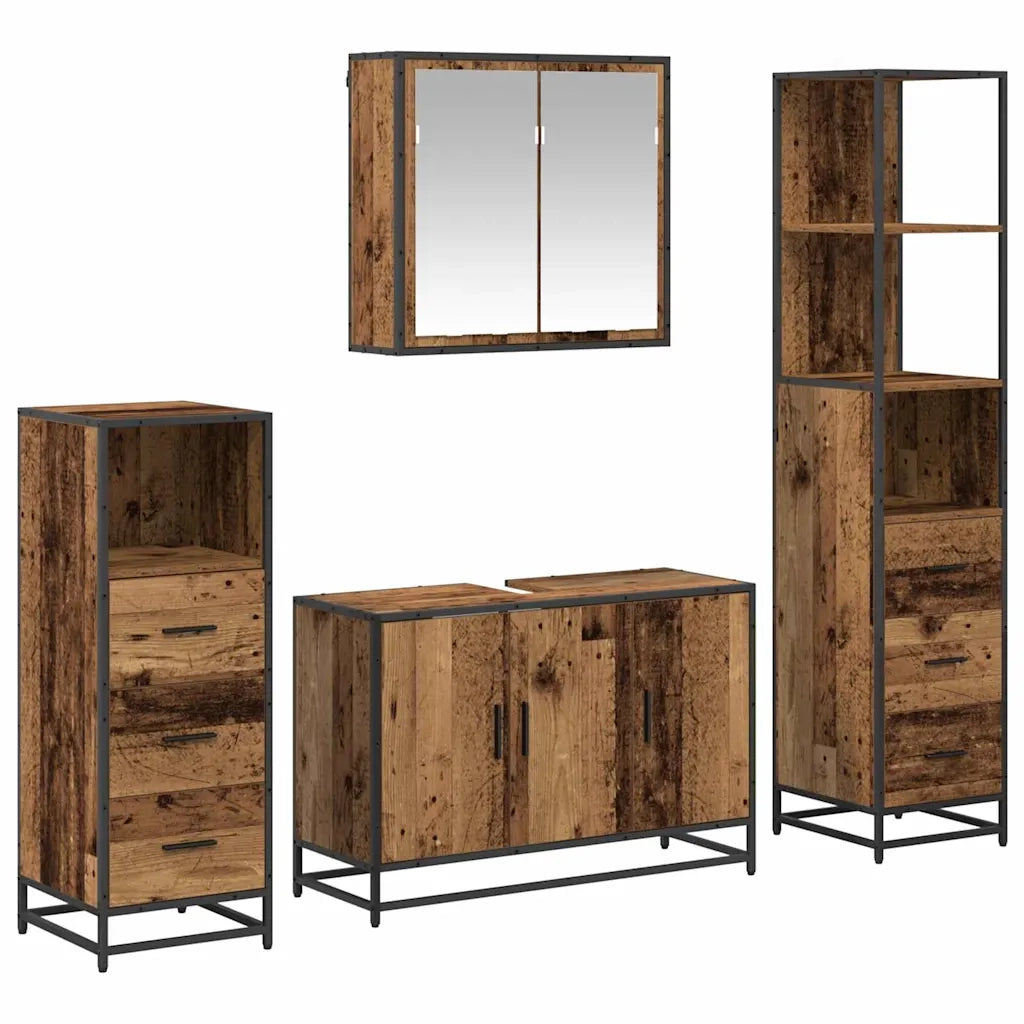 Set di mobili per il bagno con cassetto 4 pcs Legno vecchio 3402482