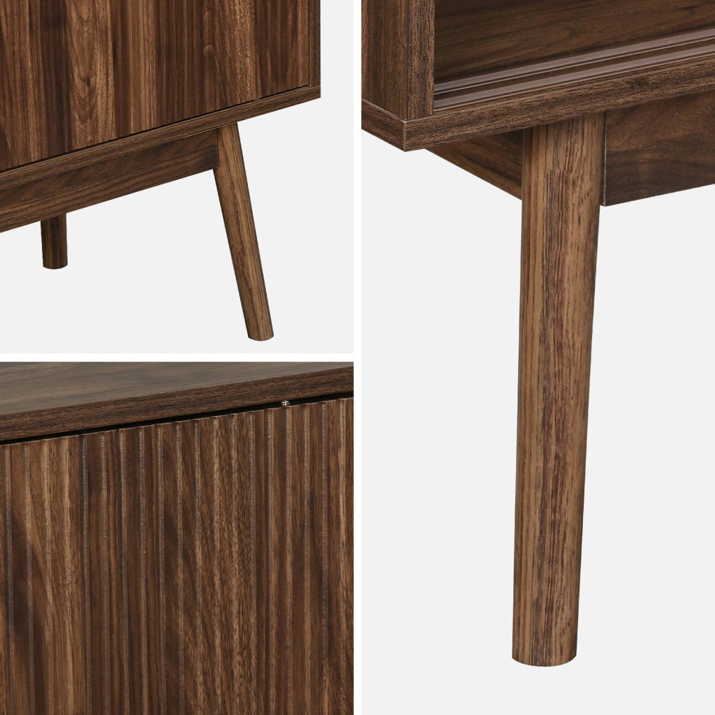 Credenza scandinava a 2 ante effetto legno, 150cm, marrone scuro