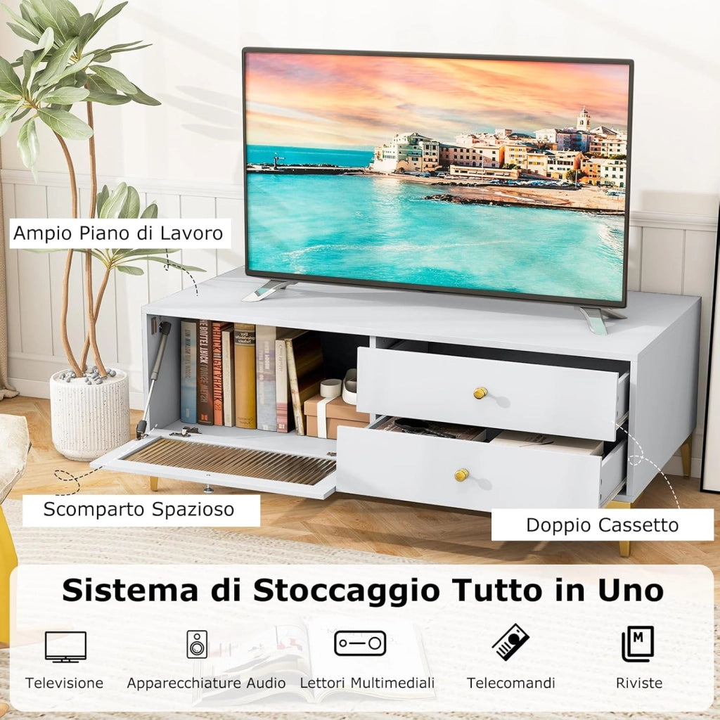 Mobile Porta TV Fino a 55’’, Mobile Console con Scomparto, Porta TV con Cassetti, Centro di Intrattenimento Moderno, Tavolo Console per TV, per Soggiorno Camera da Letto