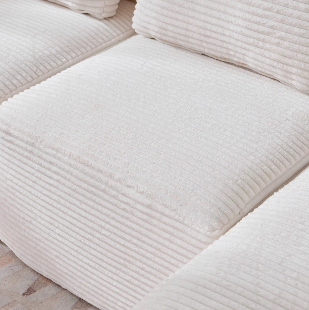 Divano imbottito in poliestere beige con 3 cuscini e portabicchieri HOMVRA