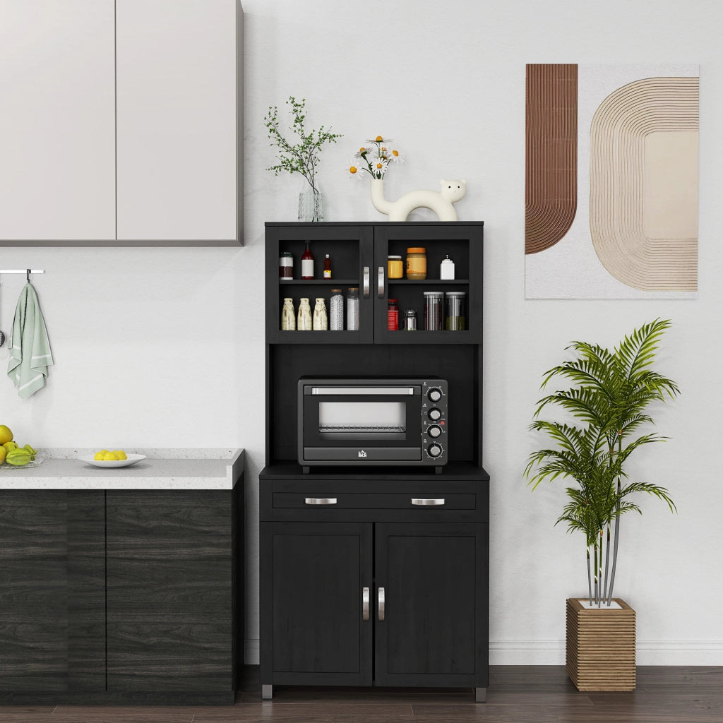 Armadio da Cucina con 4 Porte, Cassetto, Piano di Lavoro, Ripiani Regolabili ¨C Zephmum ¨C 80x48x170cm, Nero