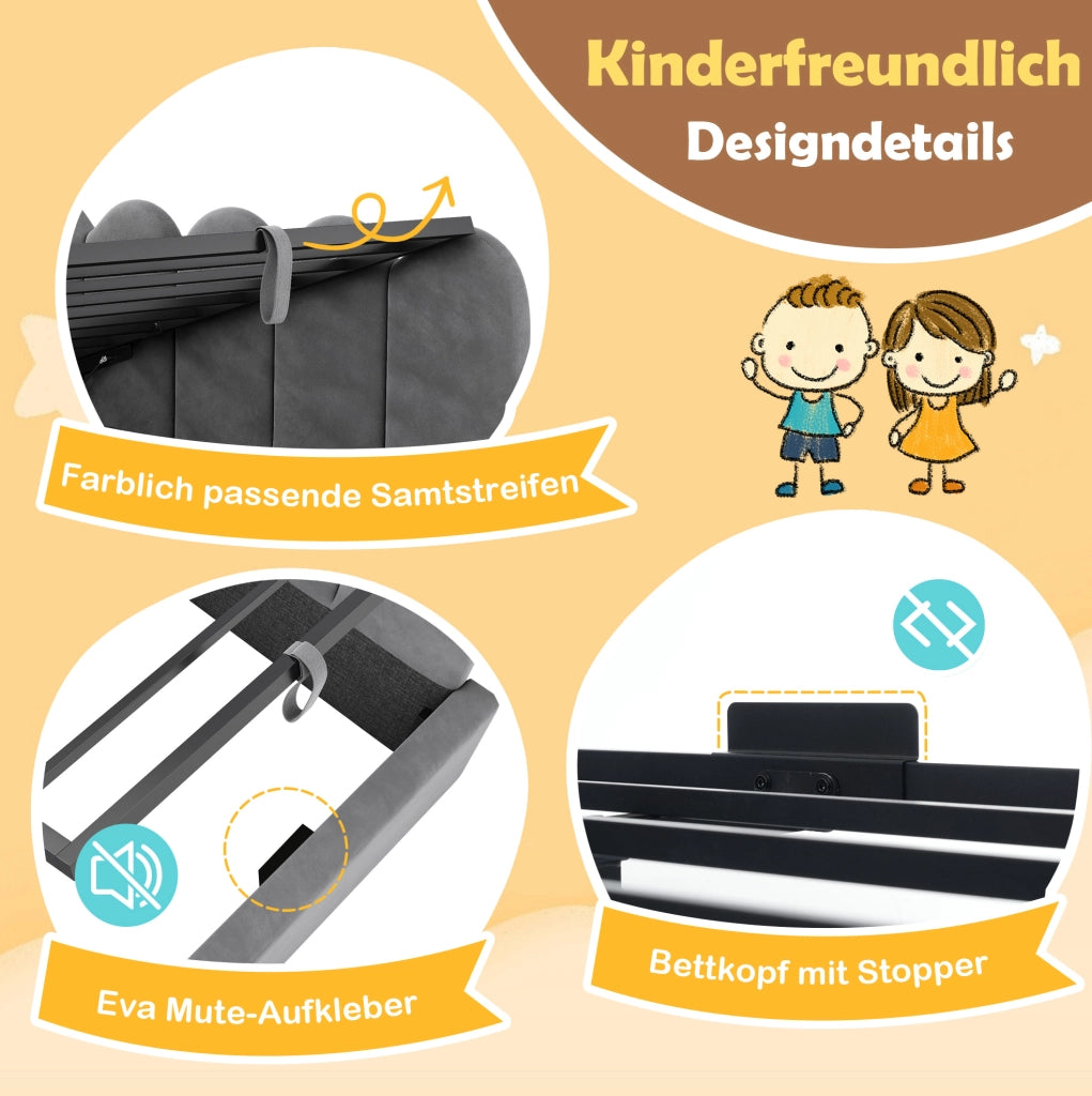 Letto daybed contenitore in velluto grigio con design a corona