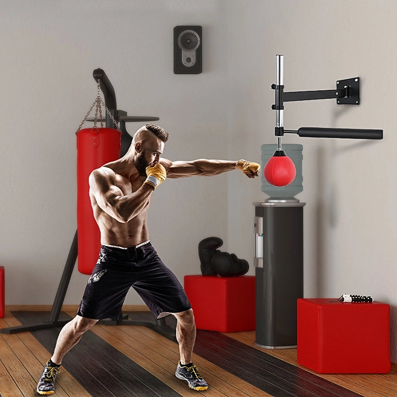 Speed Bag a Parete per Boxe e MMA 79x72x20 cm ad Altezza Regolabile con Asta in Acciaio e PU Rosso