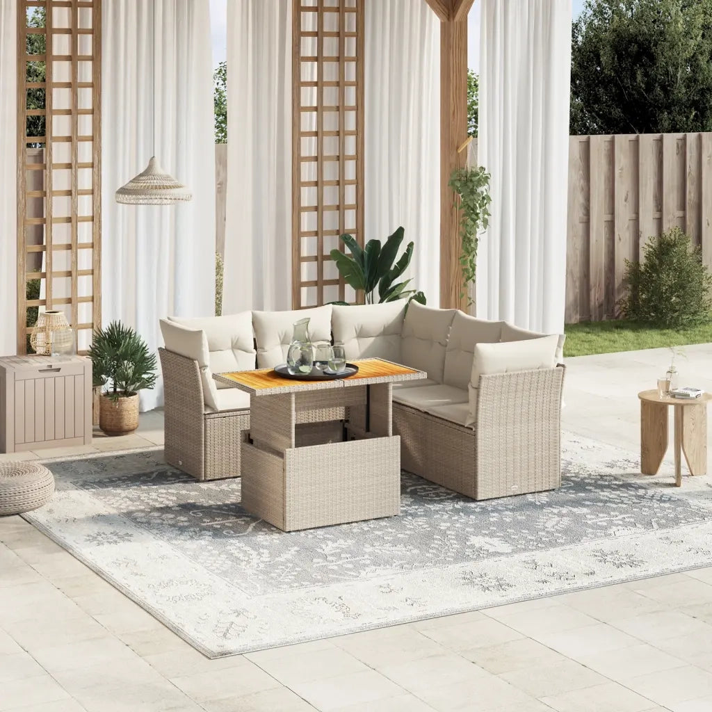 Set Divano da Giardino 5 pz con Cuscini Beige in Polyrattan