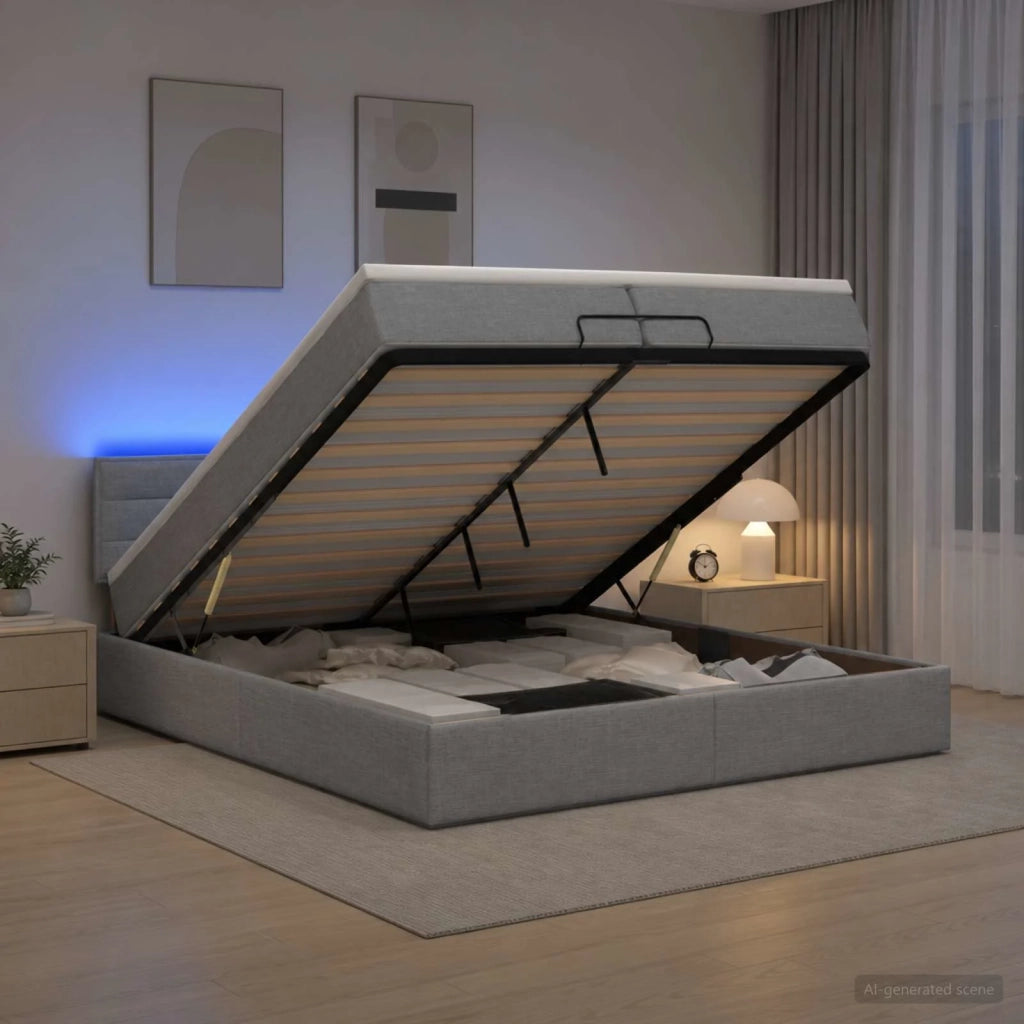 Letto Ottomano con Materasso e LED Grigio Chiaro 200 x 200 cm 3456850