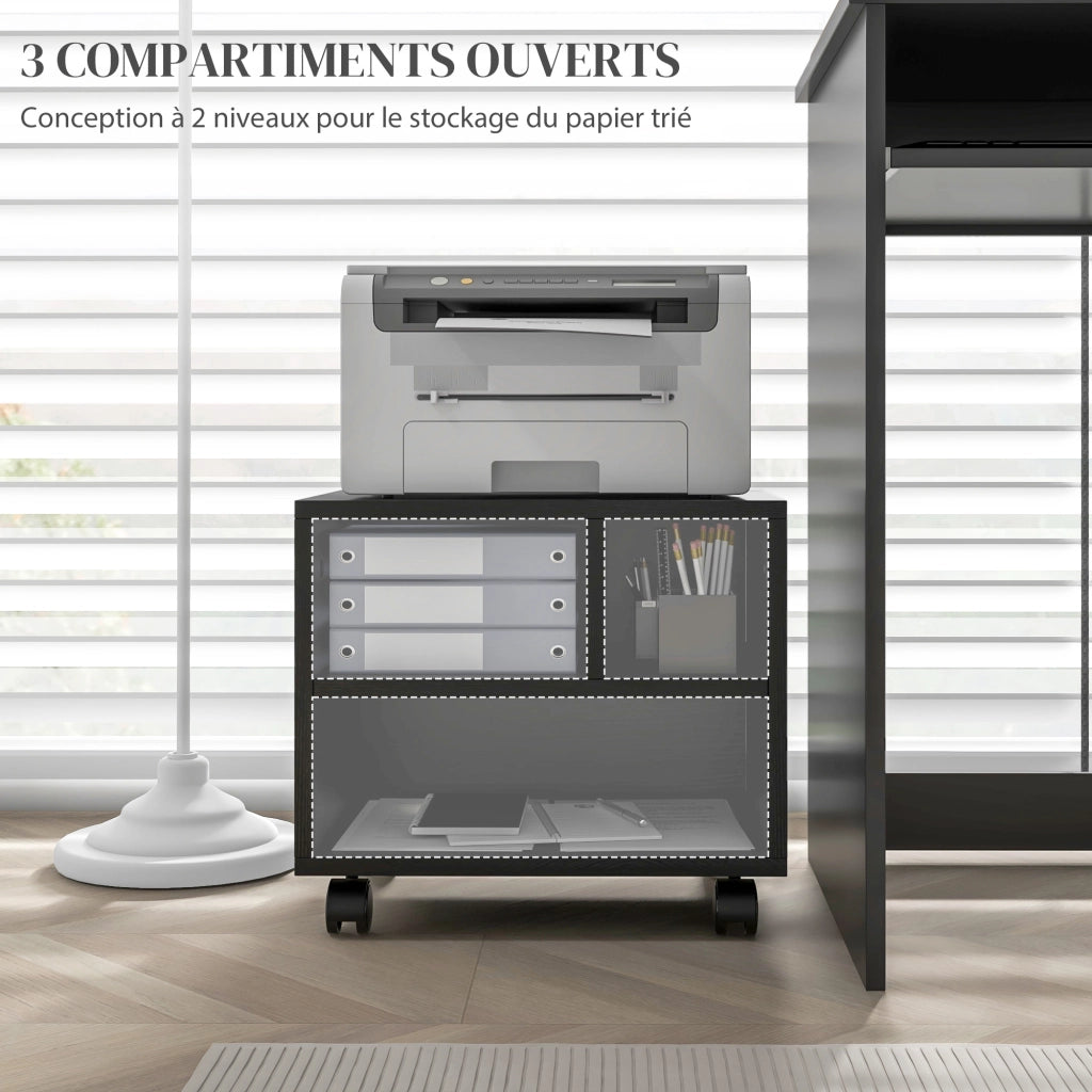 Mobile porta stampante ¨C Xylo ¨C 3 scomparti aperti 40x30x36 cm nero