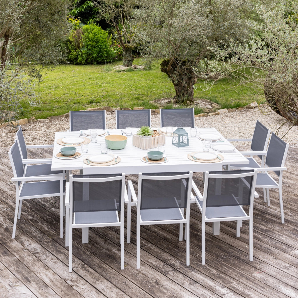 VENEZIASet di mobili da giardino estensibili in textilene grigio 140/200 - alluminio bianco