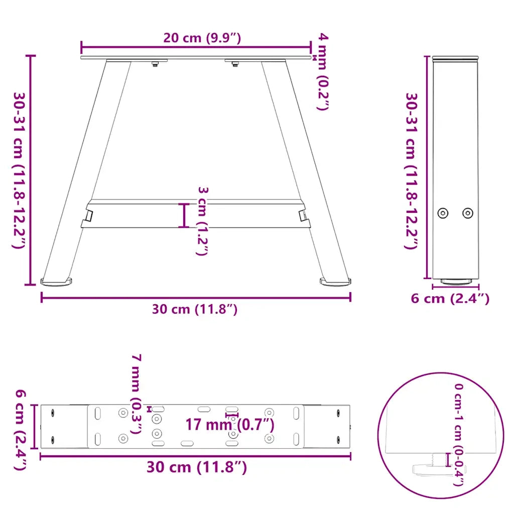 vidaXL Gambe per Tavolino da Caffè a Forma di A 2 pz Bianche 30x(30-31) cm Acciaio