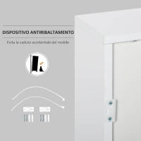 Mobiletto 2 Cassetti e 2 Ante, Apertura a Pressione, Mobile con 2 Cassetti e 2 Ante per Casa e Ufficio, 79x36x74cm, Bianco Opaco