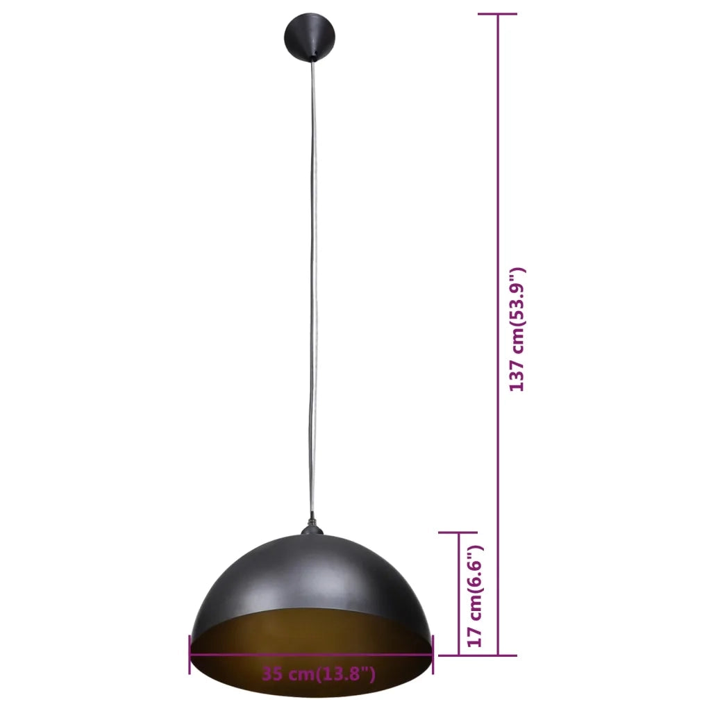 Lampada a Sospensione 2 pz Altezza Regolabile Semisferica Nera CFW4631730