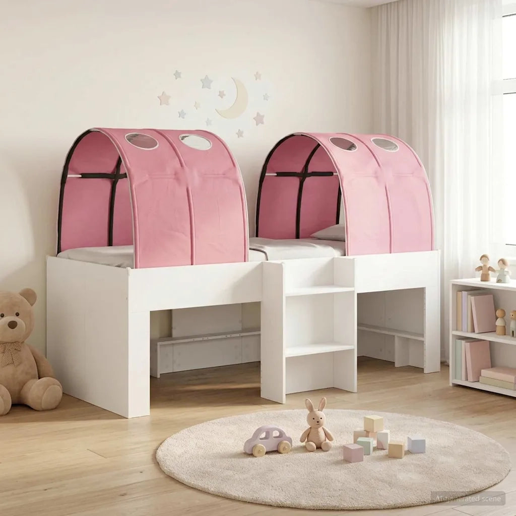 Letto singolo | Letto per adulti | Letto con Tunnel 4 pcs Bianco e Rosa Legno ingegnerizzato